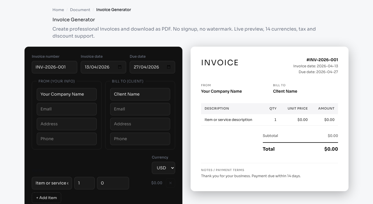 Invoice Generator tool