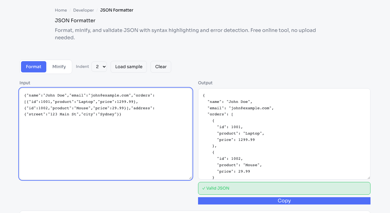 JSON Formatter tool