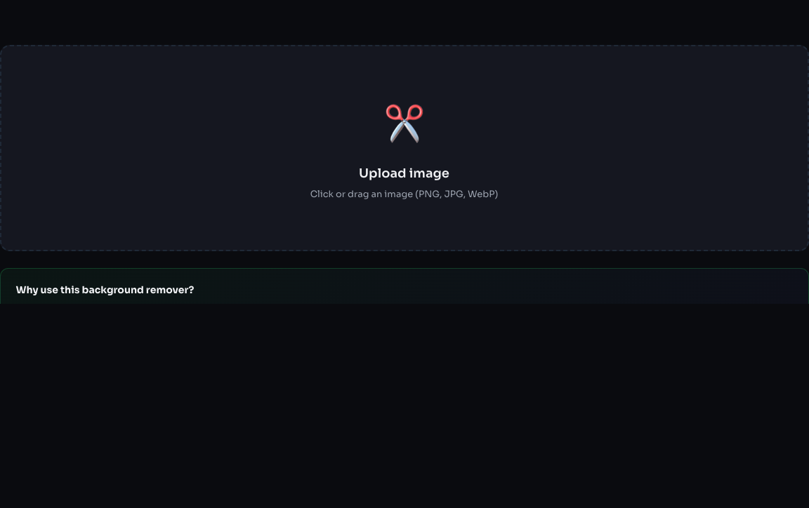EaziApps Background Remover upload interface with a local-processing notice